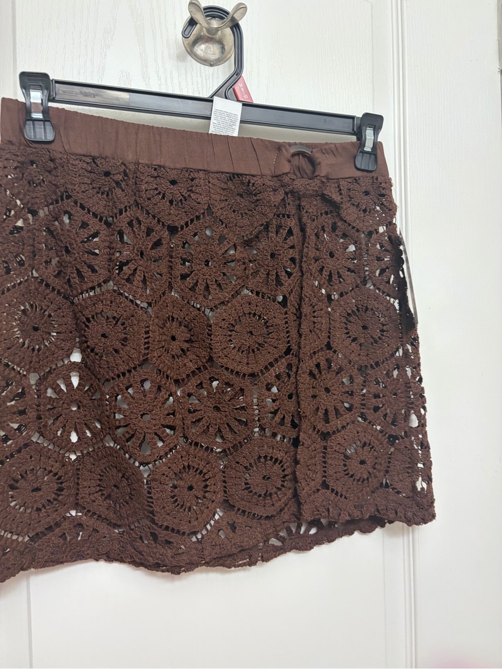 Brown Crochet Mini Skirt - Women's Summer Layered Look. Medium New